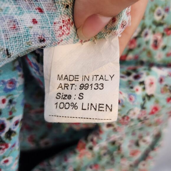 VIOLA BORGHI 100% Linen Blouse Floral Short Bell Sleeve Top WOMEN Sz Small - Picture 10 of 10